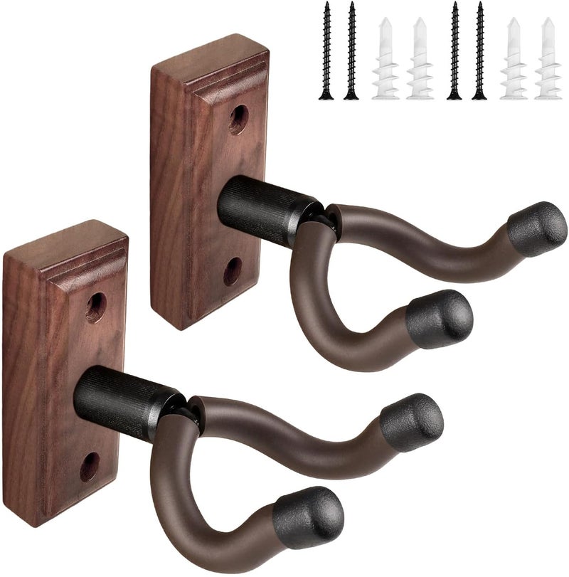 DIDA Guitar Wall Mount, Guitar Hanger, Silicone Pad, U-Shaped Guitar Wall Hanger Mount, Rotatable Guitar Holder Hook Stand Wall for Acoustic, Electric Guitar, Bass (American Black Walnut 2 Pack) - Image 1